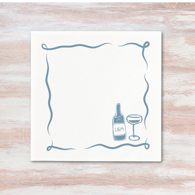 Whimsical Hand Drawn Wine Wedding Chic Dusty Blue Napkin (Creator Uploaded)