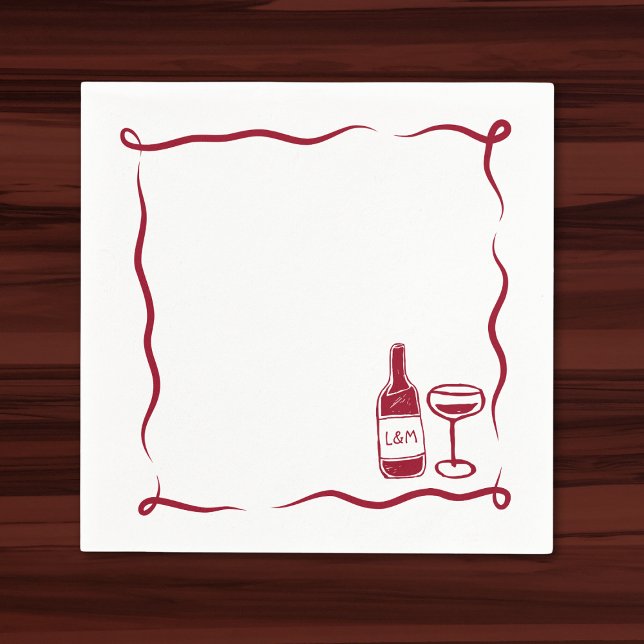 Whimsical Hand Drawn Wine Wedding Chic Maroon Napkin (Creator Uploaded)