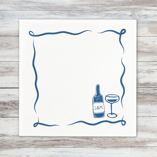 Whimsical Hand Drawn Wine Wedding Chic Navy Blue Napkin (Creator Uploaded)