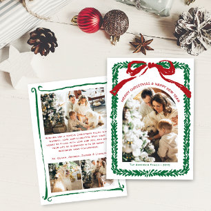 Whimsical Hand Drawn Wreath Christmas 4 Photo Holiday Card