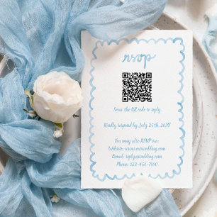 Whimsical Hand Illustrated Light Blue QR Code RSVP Card