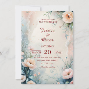 Whimsical Hand-Painted Floral Border Wedding Invitation