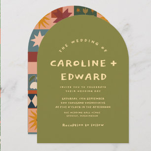 Whimsical handdrawn Bold colourful wedding Invitation