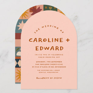 Whimsical handdrawn Bold colourful wedding Invitation