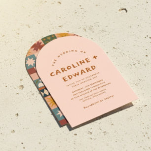 Whimsical handdrawn Bold colourful wedding  Invitation