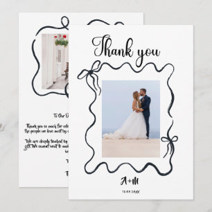 Whimsical Handdrawn Bow Wedding Photo Thank You Card