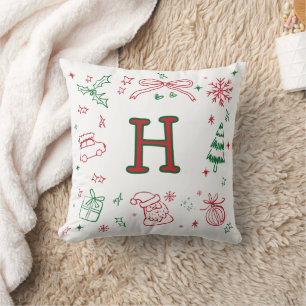 Whimsical HandDrawn style Monogram Festive Cushion