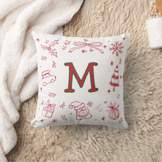Whimsical HandDrawn style Monogram Initial Festive Cushion