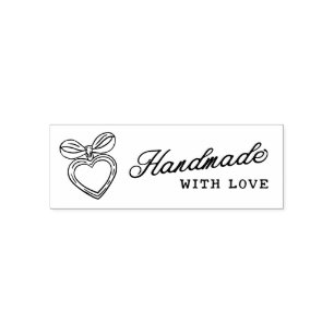 Whimsical Handmade with Love Script Heart Bow Self-inking Stamp