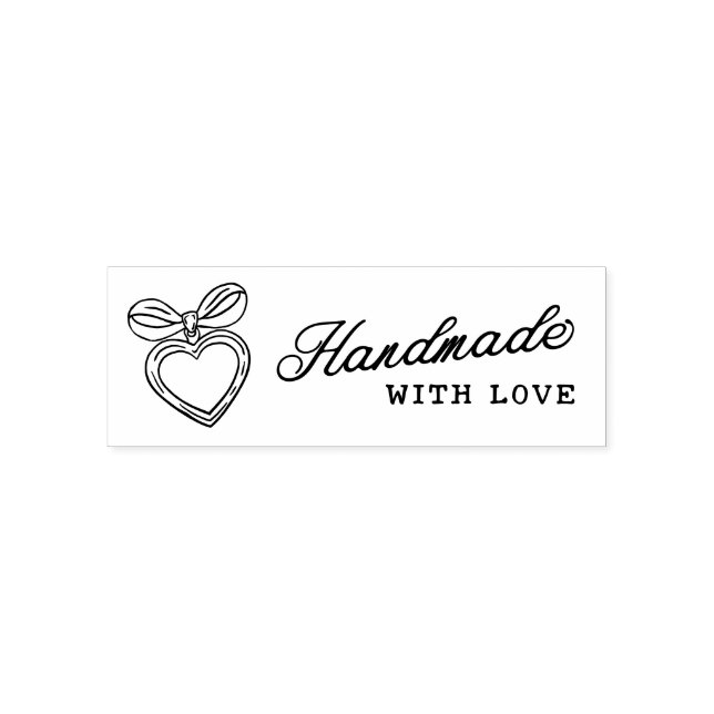 Whimsical Handmade with Love Script Heart Bow Self-inking Stamp (Design)
