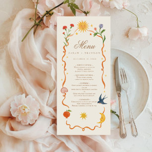 Whimsical handpainted Celestial Folk Wedding Menu