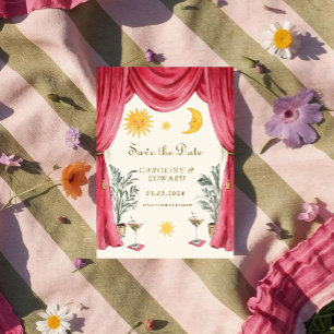 Whimsical handpainted Celestial Folk Wedding Save The Date