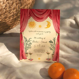 Whimsical Handpainted Sun and Moon Wedding Invitat Invitation