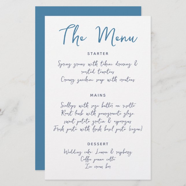 Whimsical Handwriting Script Blue Casual Wedding (Front/Back)