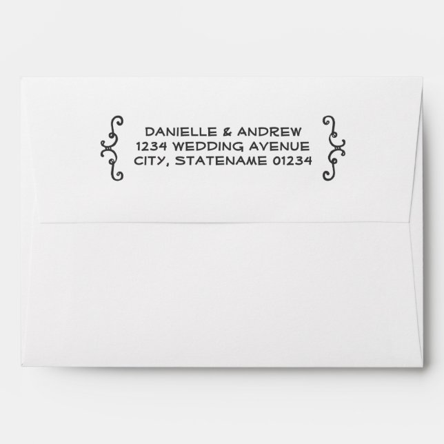 Whimsical Handwritten Black White Wedding Envelope (Back (Top Flap))