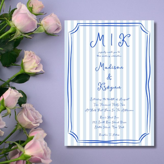 Whimsical Handwritten Blue French Wedding Invitation (Creator Uploaded)