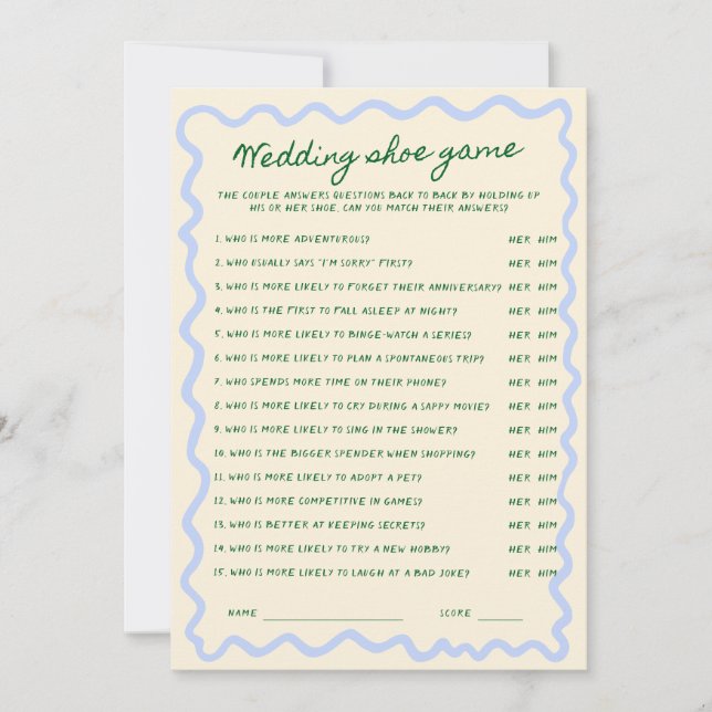 Whimsical Handwritten Bridal Guessing Game Card (Front)