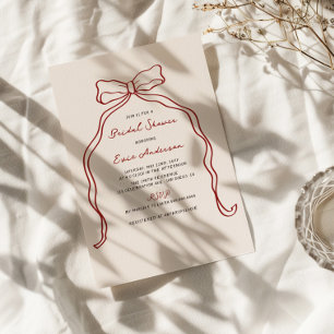 Whimsical Handwritten Burgundy Bow Bridal Shower  Invitation