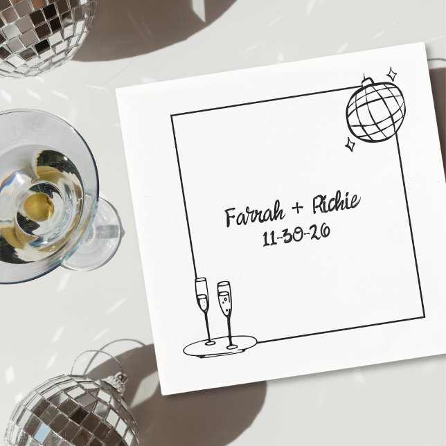 Whimsical Handwritten Disco Personalised Wedding  Napkin (Creator Uploaded)