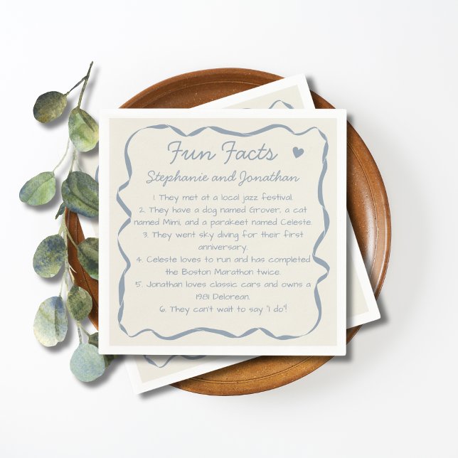 Whimsical Handwritten Dusty Blue Fun Facts Couples Napkin (Creator Uploaded)