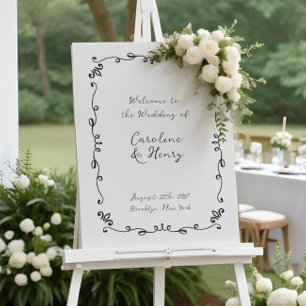 Whimsical Handwritten Illustrated Wedding Sign