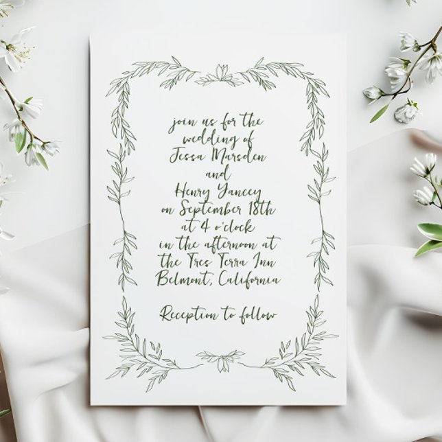 Whimsical Handwritten Ivy Frame Botanical Wedding Invitation (Creator Uploaded)
