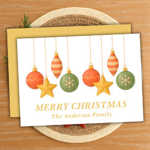 Whimsical Hanging Christmas Ornaments Holiday Card