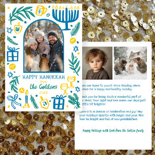 Whimsical Hanukkah Cute Custom Arch 3 PHOTO  Holiday Card