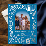 Whimsical HANUKKAH Cute Custom Photo SILVER<br><div class="desc">Perfect cute card for a fun holiday greeting! Hand made art for you! FULLY CUSTOMIZABLE! Click on “Personalise” above to edit the text and add your own photo. Click "edit using design tool" to adjust the fonts, colours and placements. Design is silver foil on blue, but check my shop for...</div>