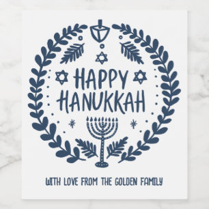 Whimsical Hanukkah Holiday Menorah Dreidel Custom Wine Label