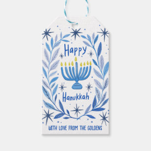 Whimsical Hanukkah Holiday Menorah Painting Custom Gift Tags