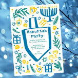 Whimsical Hanukkah Holiday Party Cute Custom Invitation<br><div class="desc">Perfect cute card for a fun holiday party invitation! Hand made art for you! Perfect for a winter, hanukkah, holiday party or other event. FULLY CUSTOMIZABLE! Click on “Personalise” above to edit the text. Click "edit using design tool" to adjust the fonts, colours and placements. (check my shop for alternate...</div>