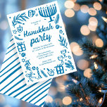 Whimsical Hanukkah Holiday Party Cute Custom Invitation<br><div class="desc">Perfect cute card for a fun holiday party invitation! Hand made art for you! Perfect for a winter, hanukkah, holiday party or other event. FULLY CUSTOMIZABLE! Click on “Personalise” above to edit the text. Click "edit using design tool" to adjust the fonts, colours and placements. (check my shop for alternate...</div>