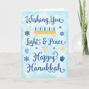 Whimsical Hanukkah Light and Peace Holiday Card