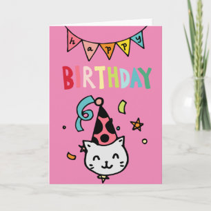 Whimsical Happy Birthday Cat Card