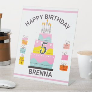 Whimsical Happy Birthday child's party  Pedestal Sign