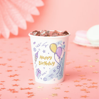 ✨ Whimsical Happy Birthday Wonderland – Pastel Paper Cups