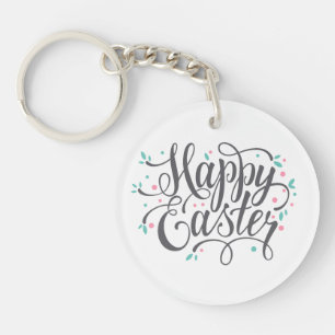 Whimsical Happy Easter Calligraphy   Keychain