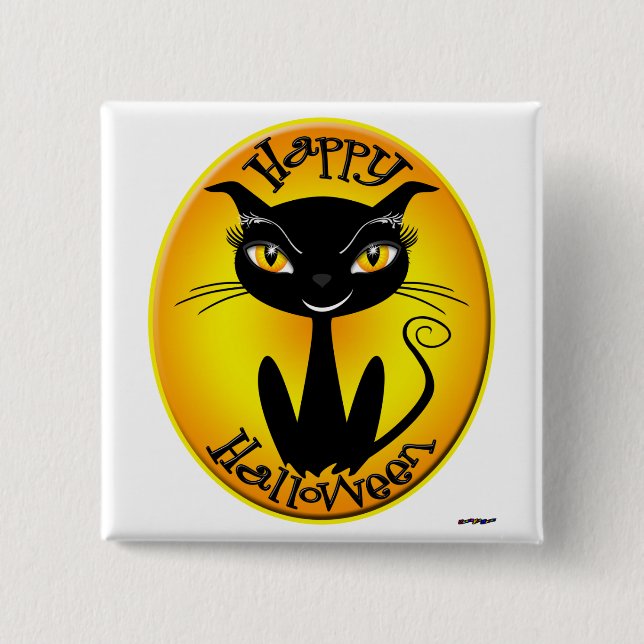 Whimsical Happy Halloween Cat 15 Cm Square Badge (Front)