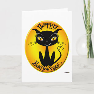 Whimsical Happy Halloween Cat Card