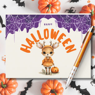Whimsical Happy Halloween Deer Holiday Postcard