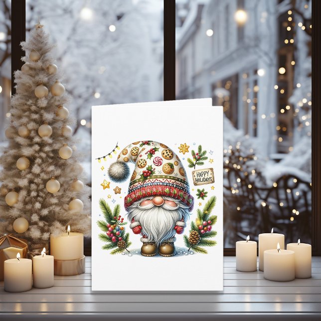 Whimsical Happy Holidays Gnome Holiday Card (Creator Uploaded)