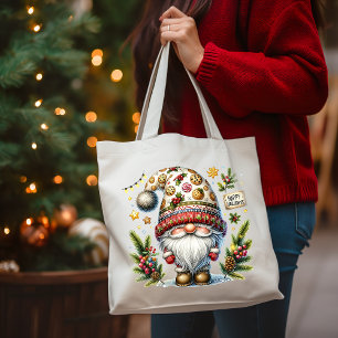 Whimsical Happy Holidays Gnome Tote Bag