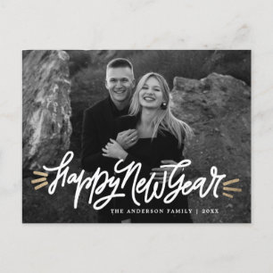 Whimsical Happy New Year Script Photo Holiday Postcard