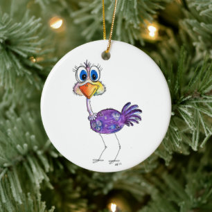 Whimsical Happy Purple Ostrich Ceramic Tree Decoration