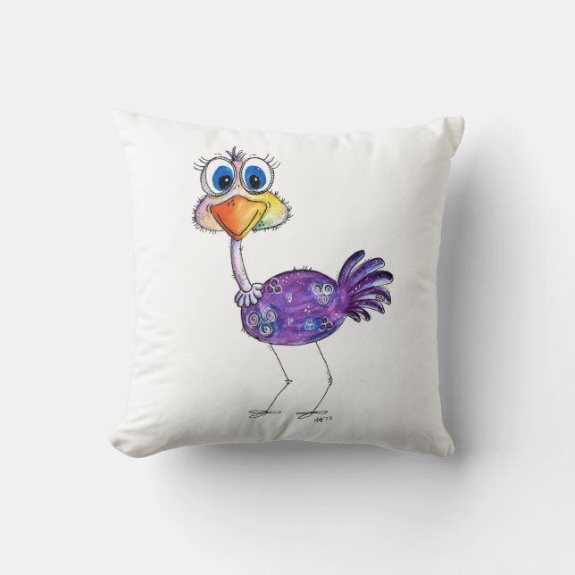 Whimsical Happy Purple Ostrich Cushion (Front)