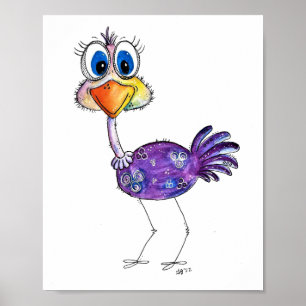 Whimsical Happy Purple Ostrich Poster
