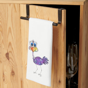 Whimsical Happy Purple Ostrich Tea Towel