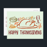 Whimsical Happy Thanksgiving Friendsgiving Custom Postcard<br><div class="desc">Perfect cute postcard to wish happy thanksgiving to family, friends or colleagues! Hand made art for you! Perfect for a Thanksgiving holiday or Friendsgiving - change the text for your needs. FULLY CUSTOMIZABLE! Click on “Personalise” above to edit the text on the front and back. Click "edit using design tool"...</div>