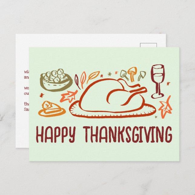 Whimsical Happy Thanksgiving Friendsgiving Custom Postcard (Front/Back)